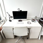 organized office desk according to marie kondo method